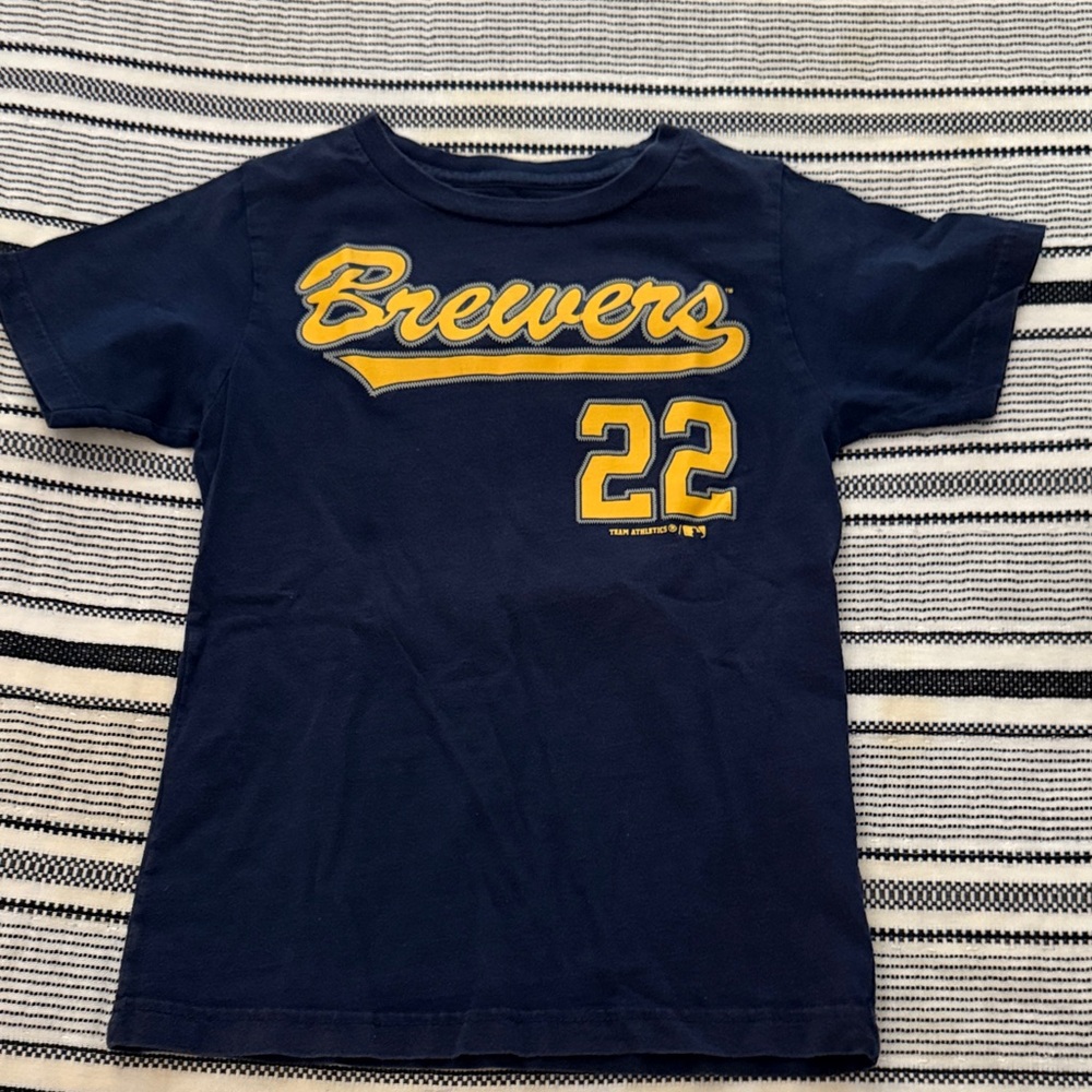 Brewers Kids Navy Yelich T Shirt Jersey